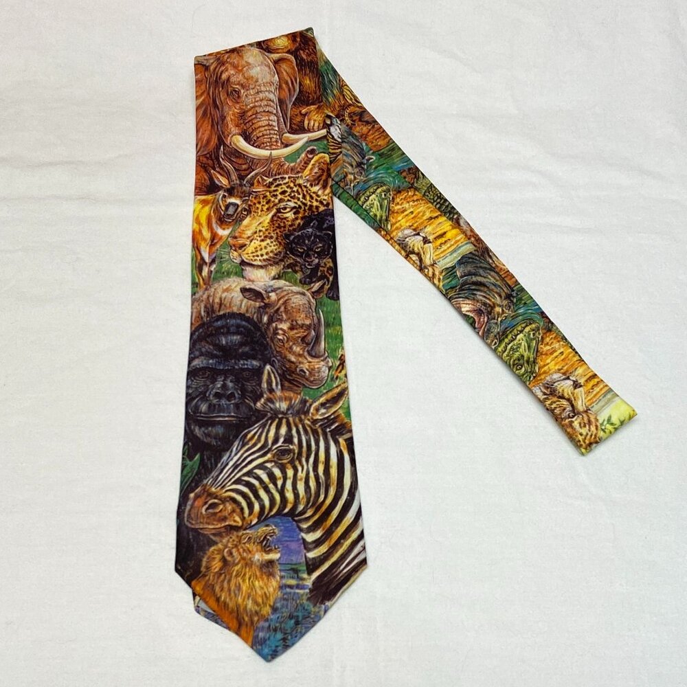Vintage Ralph Marlin 1994 Serengeti African Wildlife Animal Print Tie Safari